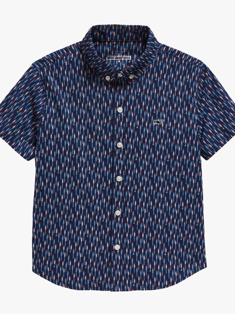 Vineyard Vines Firecracker Short Sleeve Stretch Cotton Button-Down. Youth Large